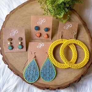Plunder Earrings Teardrop April Wicker Marcy Druzy Stone Stud Set Lot